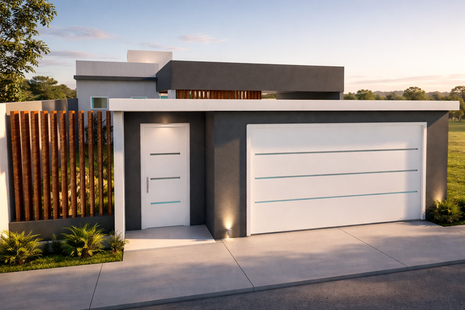 Casa moderna ao entardecer